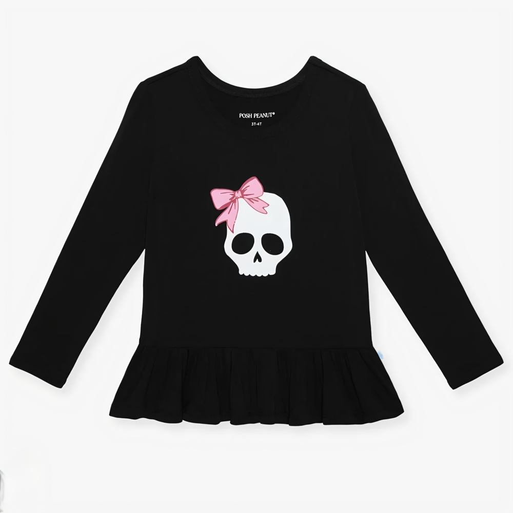 Posh Black Spooky Kelly Ruffled Tee 3T/4T NWT